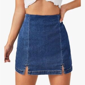 Split Hem High Waisted Denim Skort